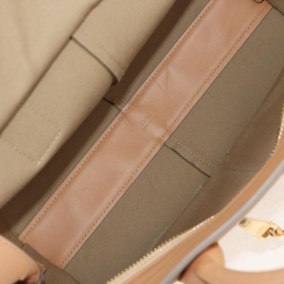 Chloe Kate Hand Bag Leather 2way Beige Gold Auth BA8784