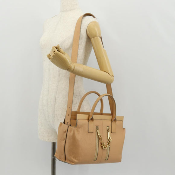 Chloe Kate Hand Bag Leather 2way Beige Gold Auth BA8784