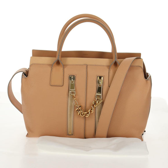 Chloe Kate Hand Bag Leather 2way Beige Gold Auth BA8784