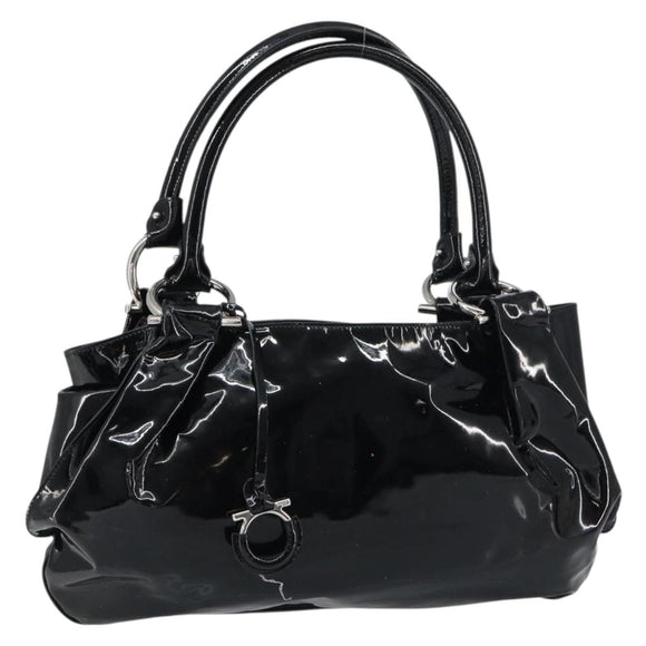 Salvatore Ferragamo Gancini Tote Bag Enamel Black Silver Auth BA8785