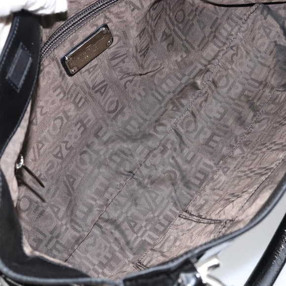 Salvatore Ferragamo Gancini Tote Bag Enamel Black Silver Auth BA8785