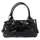 Salvatore Ferragamo Gancini Tote Bag Enamel Black Silver Auth BA8785-13