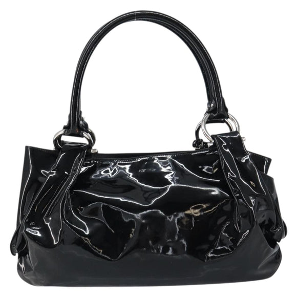 Salvatore Ferragamo Gancini Tote Bag Enamel Black Silver Auth BA8785