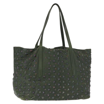 Jimmy Choo Studs Tote Bag Leather Green Silver Auth BA8788