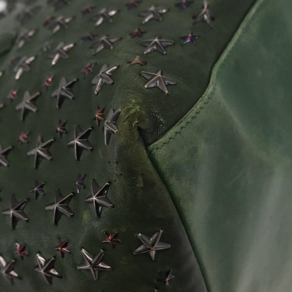 Jimmy Choo Studs Tote Bag Leather Green Silver Auth BA8788