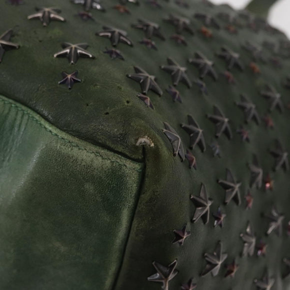 Jimmy Choo Studs Tote Bag Leather Green Silver Auth BA8788
