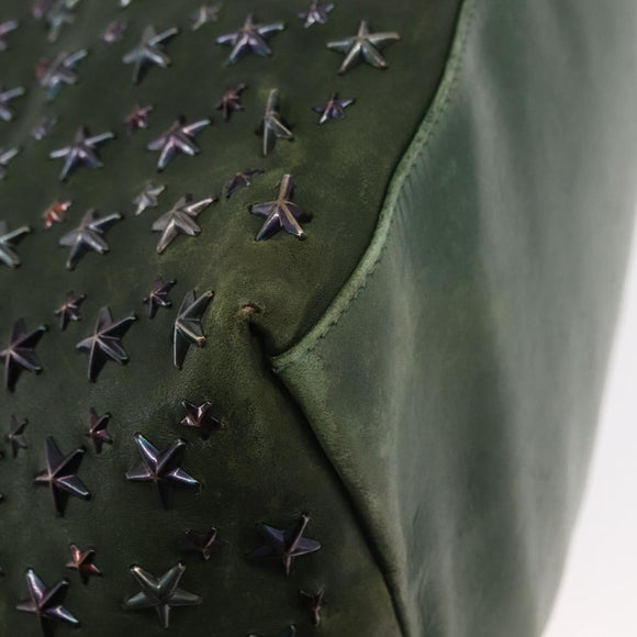 Jimmy Choo Studs Tote Bag Leather Green Silver Auth BA8788
