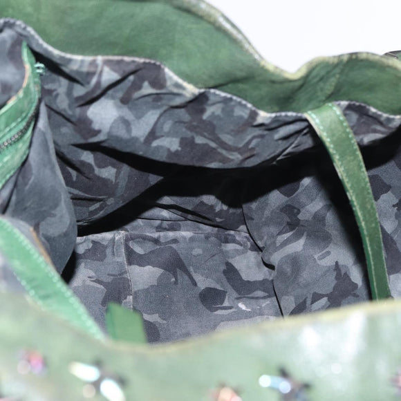 Jimmy Choo Studs Tote Bag Leather Green Silver Auth BA8788