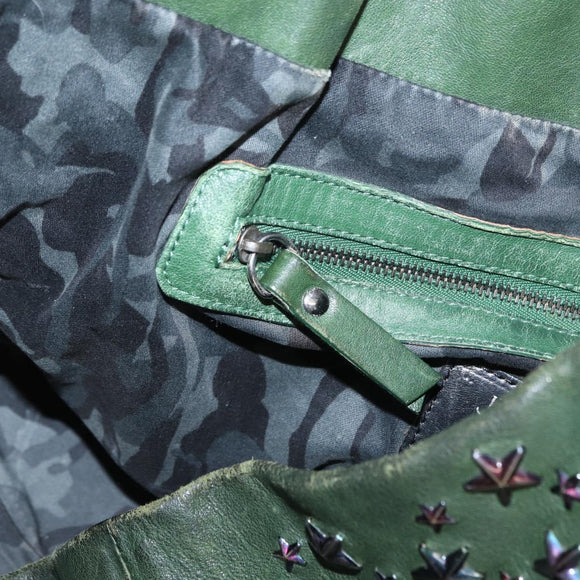 Jimmy Choo Studs Tote Bag Leather Green Silver Auth BA8788