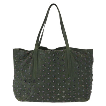 Jimmy Choo Studs Tote Bag Leather Green Silver Auth BA8788 - 0