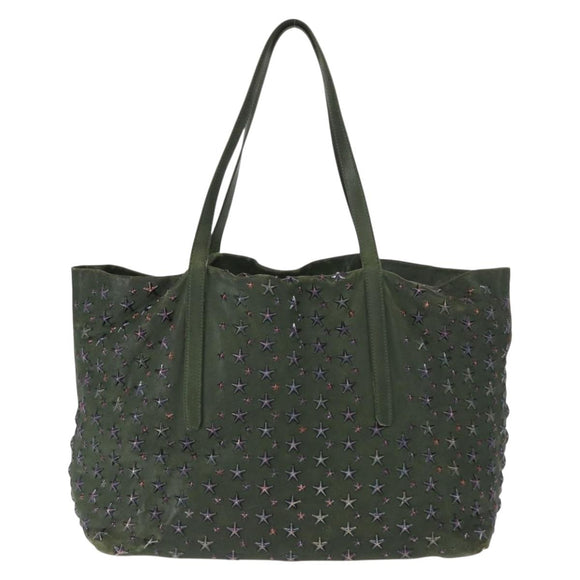 Jimmy Choo Studs Tote Bag Leather Green Silver Auth BA8788