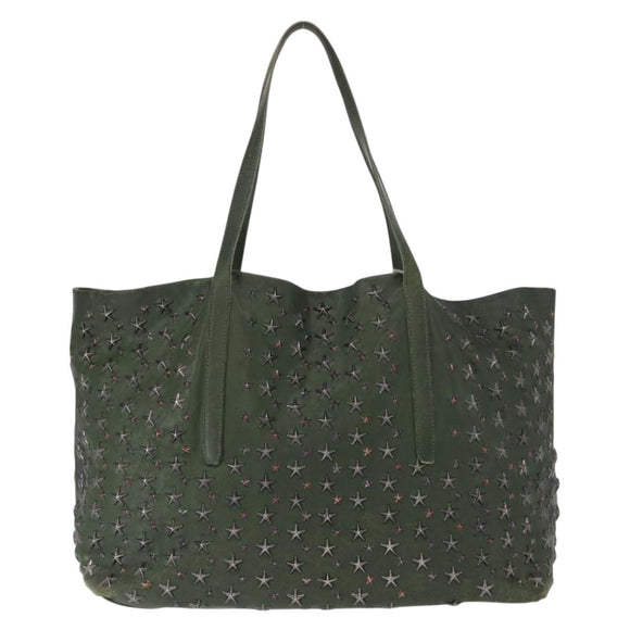 Jimmy Choo Studs Tote Bag Leather Green Silver Auth BA8788