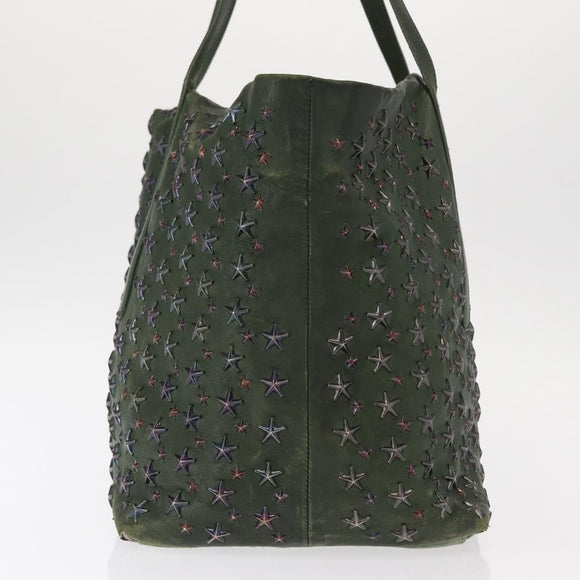 Jimmy Choo Studs Tote Bag Leather Green Silver Auth BA8788