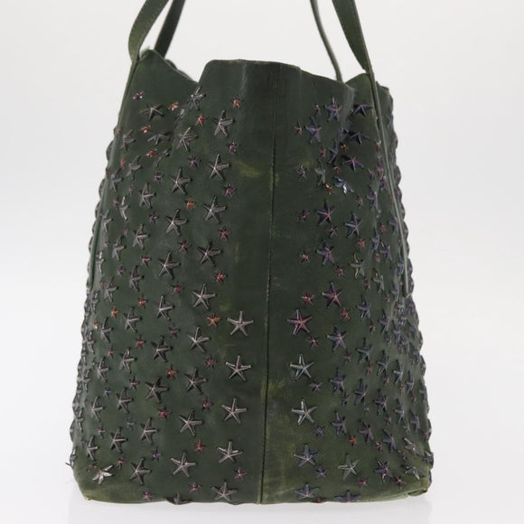 Jimmy Choo Studs Tote Bag Leather Green Silver Auth BA8788