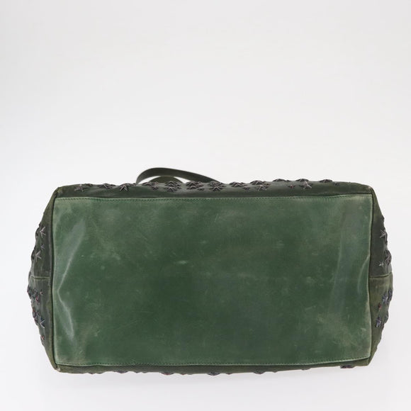 Jimmy Choo Studs Tote Bag Leather Green Silver Auth BA8788