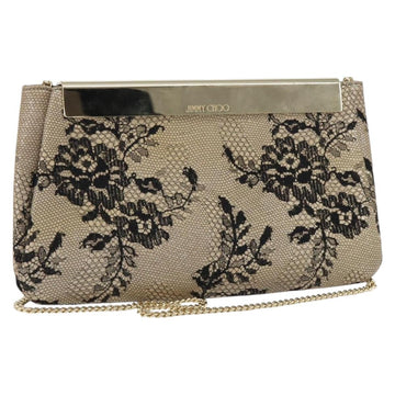 Jimmy Choo Chain Shoulder Bag Leather Beige Black Auth BA8789