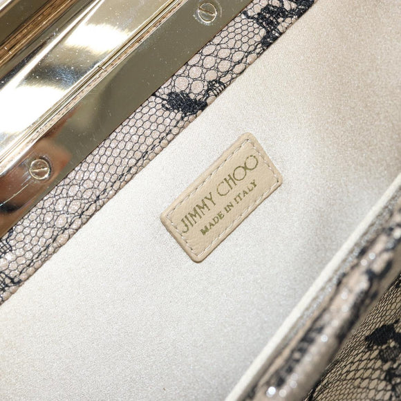 Jimmy Choo Chain Shoulder Bag Leather Beige Black Auth BA8789