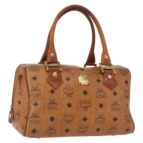 MCM Logogram Vicetos Hand Bag PVC Leather Brown Gold Auth BA8791