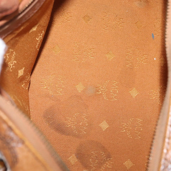MCM Logogram Vicetos Hand Bag PVC Leather Brown Gold Auth BA8791