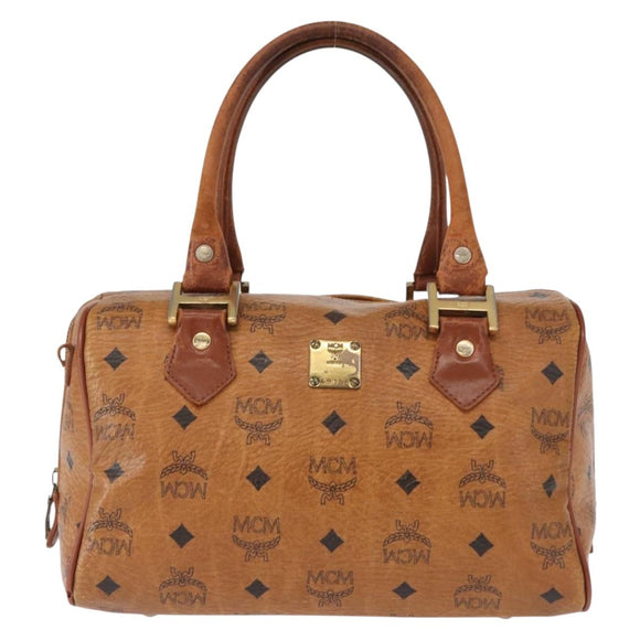 MCM Logogram Vicetos Hand Bag PVC Leather Brown Gold Auth BA8791