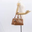 MCM Logogram Vicetos Hand Bag PVC Leather Brown Gold Auth BA8791-22