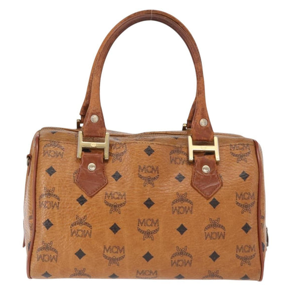 MCM Logogram Vicetos Hand Bag PVC Leather Brown Gold Auth BA8791