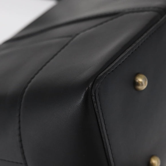 BURBERRY Tote Bag Leather Black Gold Auth BA8801
