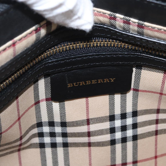 BURBERRY Tote Bag Leather Black Gold Auth BA8801