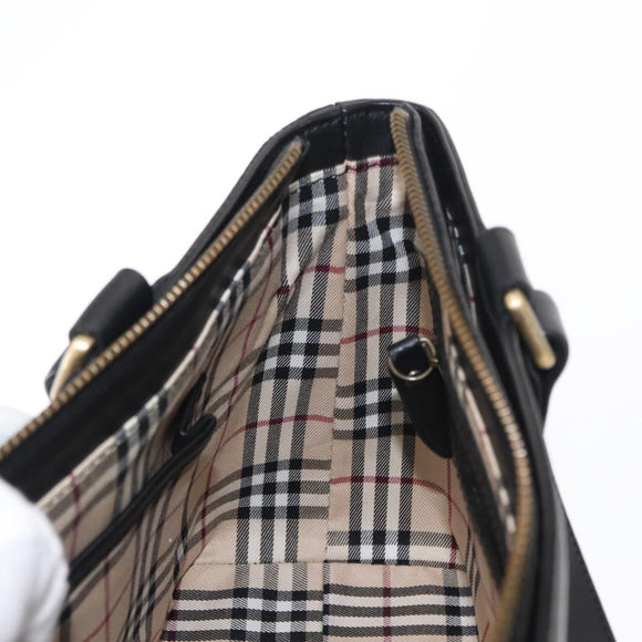 BURBERRY Tote Bag Leather Black Gold Auth BA8801