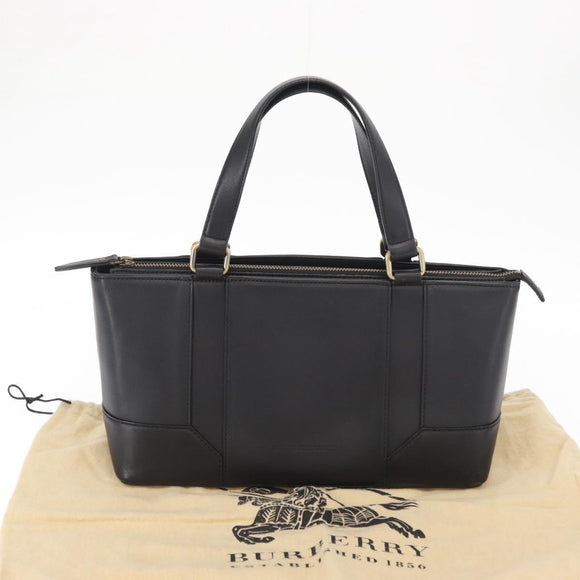 BURBERRY Tote Bag Leather Black Gold Auth BA8801