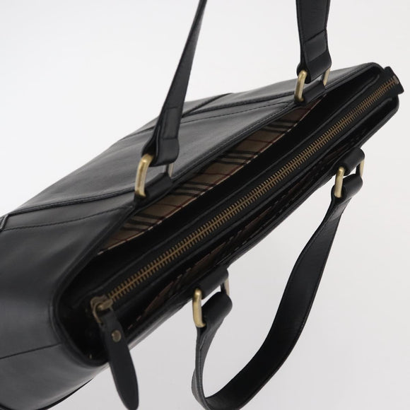 BURBERRY Tote Bag Leather Black Gold Auth BA8801