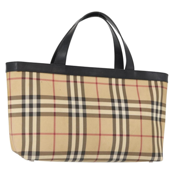 BURBERRY Nova Check Hand Bag PVC Beige Auth BA8803
