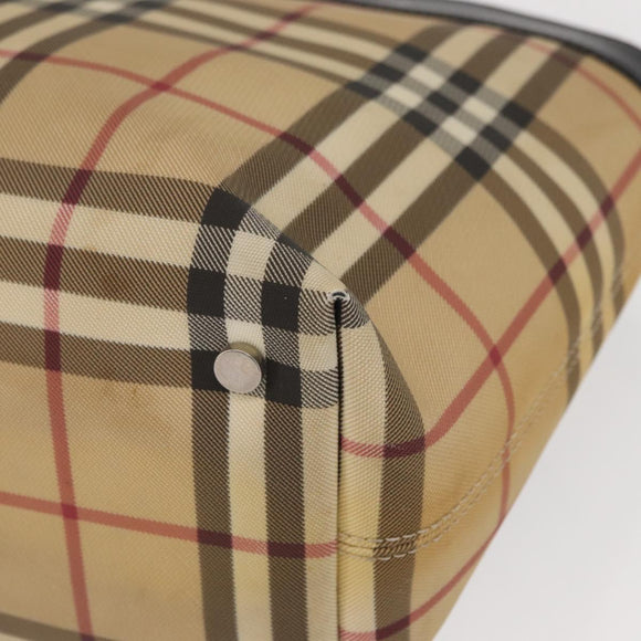 BURBERRY Nova Check Hand Bag PVC Beige Auth BA8803