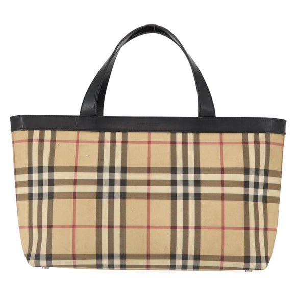 BURBERRY Nova Check Hand Bag PVC Beige Auth BA8803