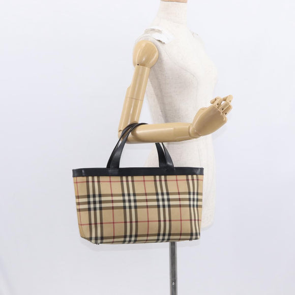 BURBERRY Nova Check Hand Bag PVC Beige Auth BA8803