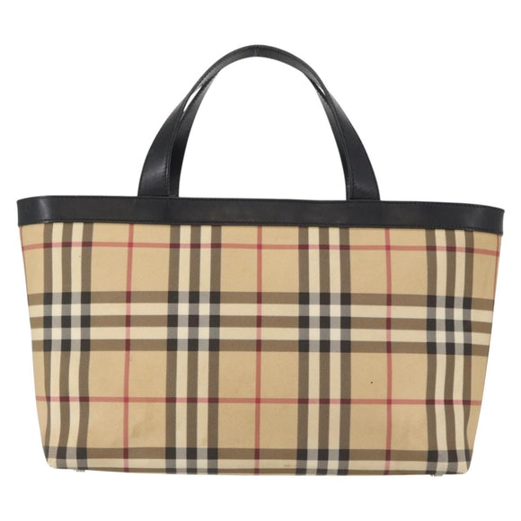 BURBERRY Nova Check Hand Bag PVC Beige Auth BA8803