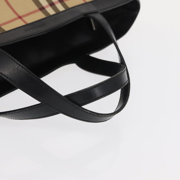 BURBERRY Nova Check Hand Bag PVC Beige Auth BA8803