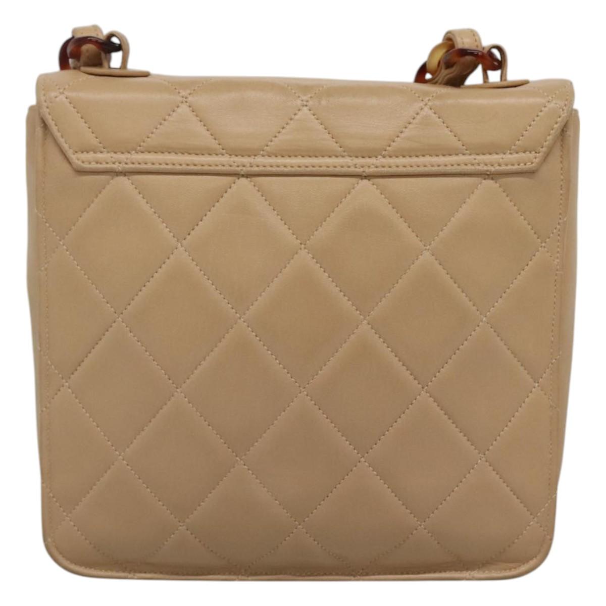 CHANEL Matelasse Chain Shoulder Bag Lamb Skin Beige CC Auth