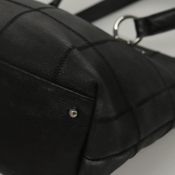 CHANEL Choco Bar Tote Bag Caviar Skin Black CC Auth BA881