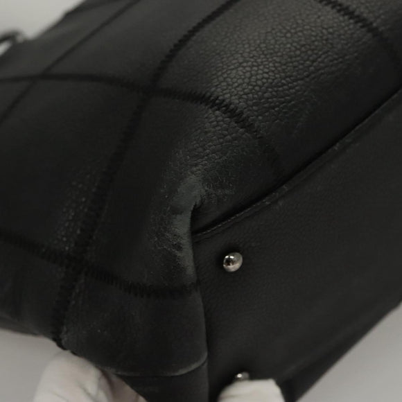 CHANEL Choco Bar Tote Bag Caviar Skin Black CC Auth BA881