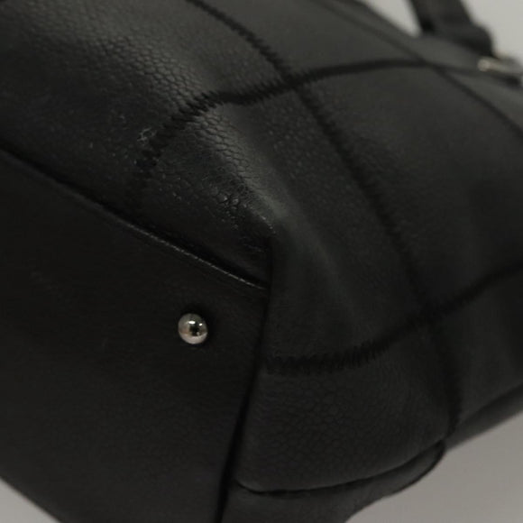 CHANEL Choco Bar Tote Bag Caviar Skin Black CC Auth BA881