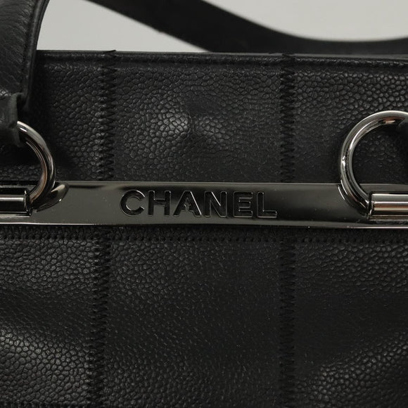CHANEL Choco Bar Tote Bag Caviar Skin Black CC Auth BA881