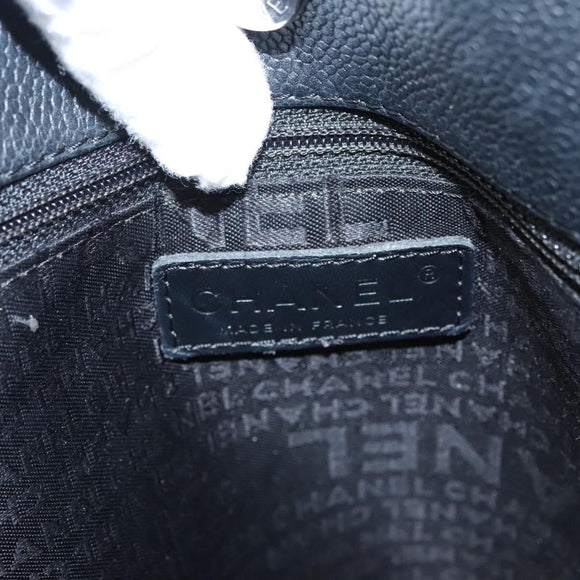 CHANEL Choco Bar Tote Bag Caviar Skin Black CC Auth BA881