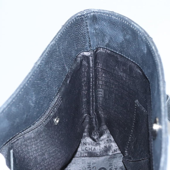 CHANEL Choco Bar Tote Bag Caviar Skin Black CC Auth BA881