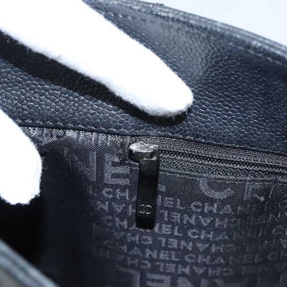 CHANEL Choco Bar Tote Bag Caviar Skin Black CC Auth BA881