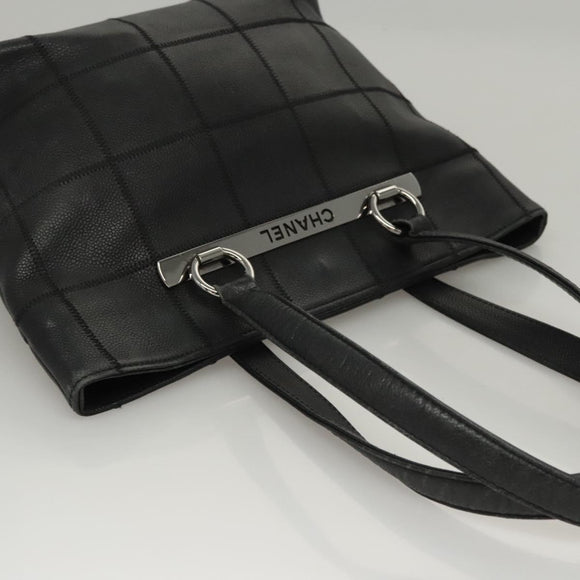 CHANEL Choco Bar Tote Bag Caviar Skin Black CC Auth BA881