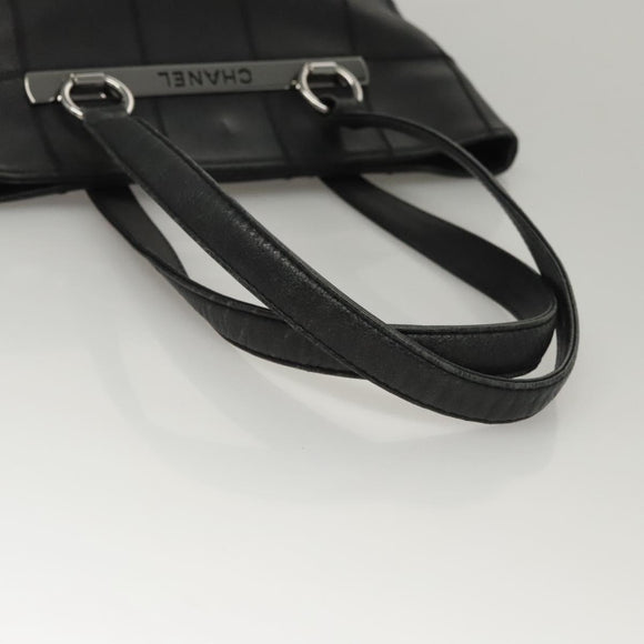 CHANEL Choco Bar Tote Bag Caviar Skin Black CC Auth BA881