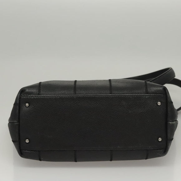 CHANEL Choco Bar Tote Bag Caviar Skin Black CC Auth BA881