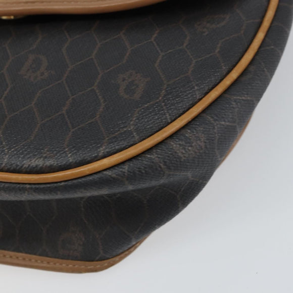 Christian Dior Honeycomb Canvas Shoulder Bag PVC Black Gold Auth BA8817