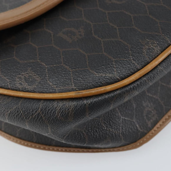 Christian Dior Honeycomb Canvas Shoulder Bag PVC Black Gold Auth BA8817